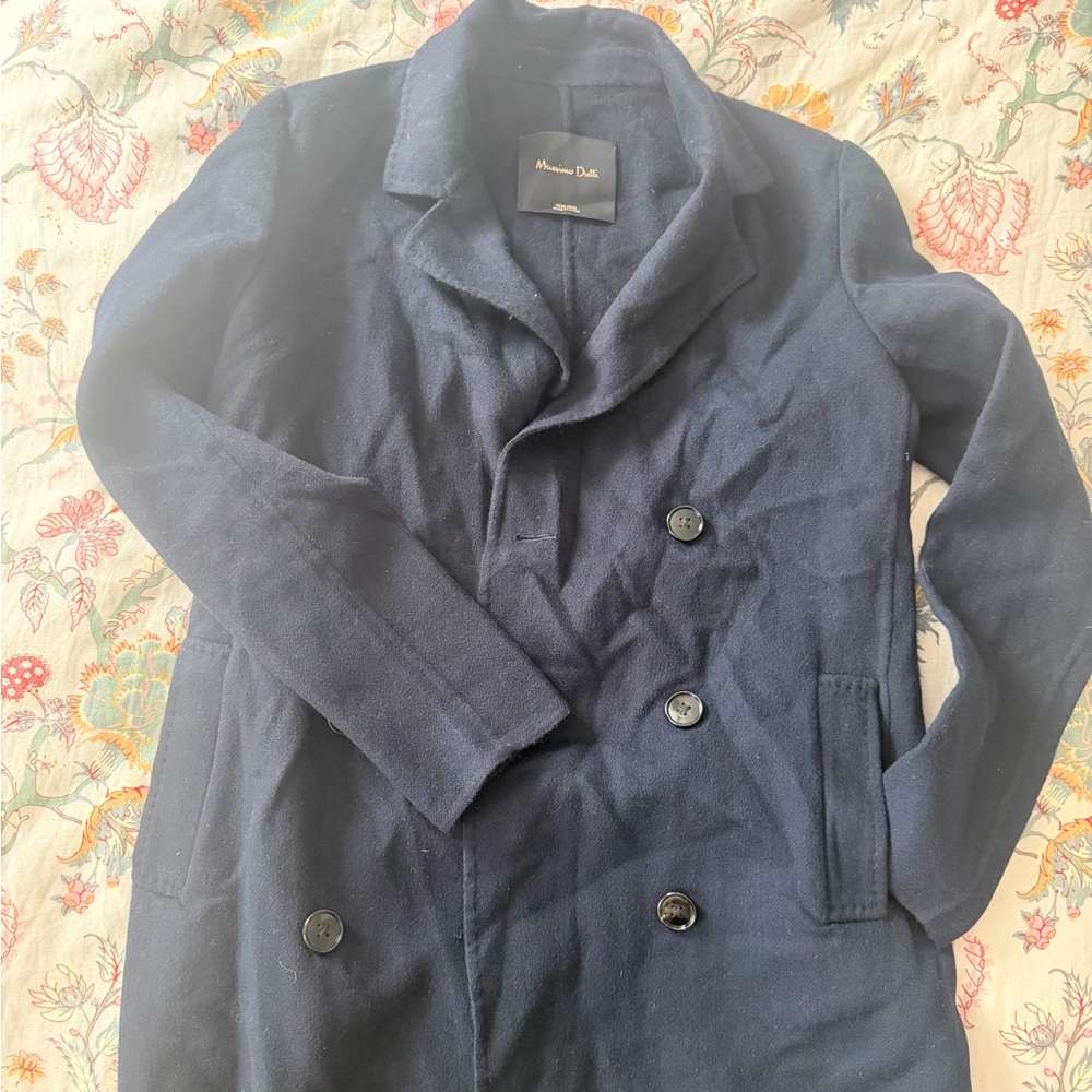 Massimo Dutti Double-Breasted Navy Pea Coat